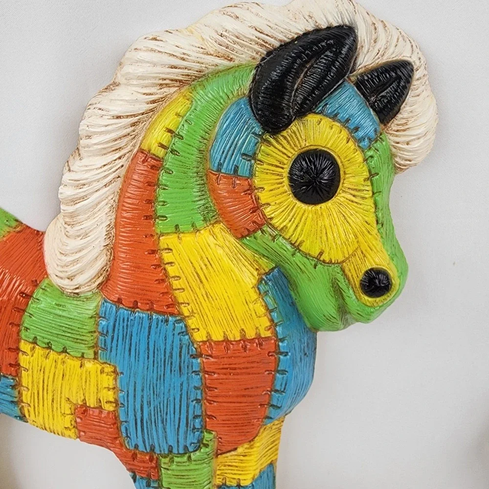 Vtg Syroco Foam Craft Patchwork‎ Rocking Horse Teddy Bear, Nursery Wall Baby
